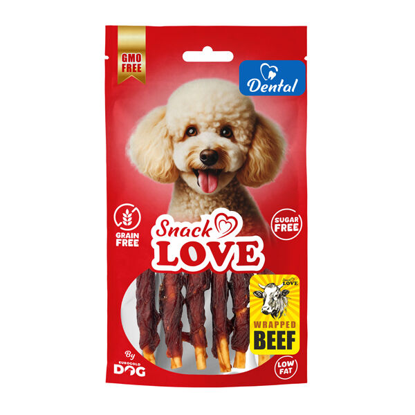 Snack Love Köpek Ödülü Dental Ve Eğitim Burgulu Çubuk Üzerine Sarılı Dana Eti 10 cm 70 gr