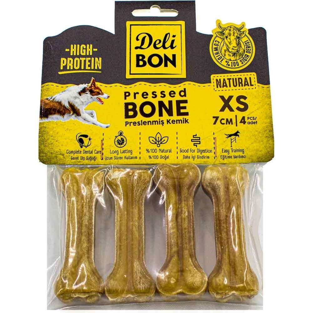 DeliBon Deri Press Köpek Kemik 7Cm Xs Boy 4Lü Paket Natural