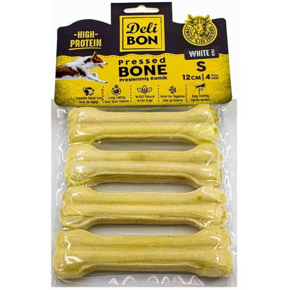 DeliBon Deri Press Köpek Kemik 12 Cm 4 lü Beyaz