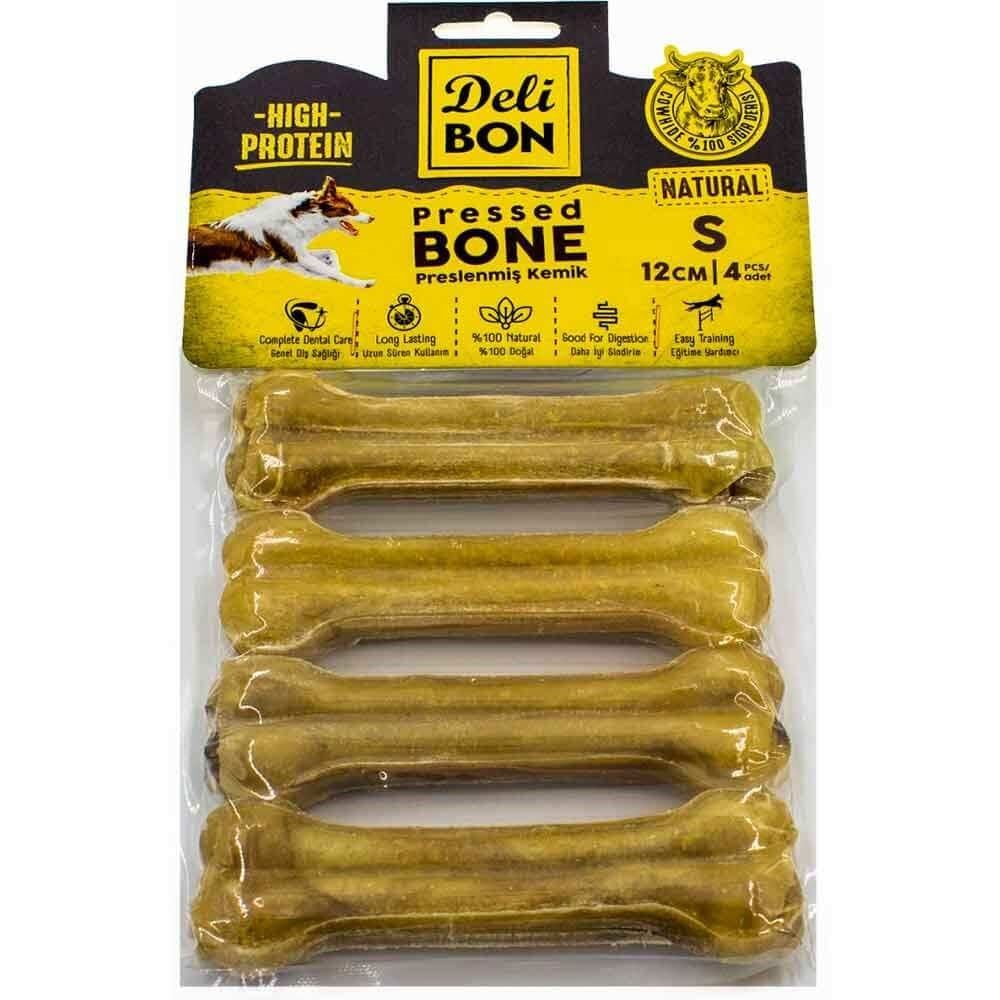 DeliBon Deri Press Köpek Kemik 12 Cm 4 lü Naturel