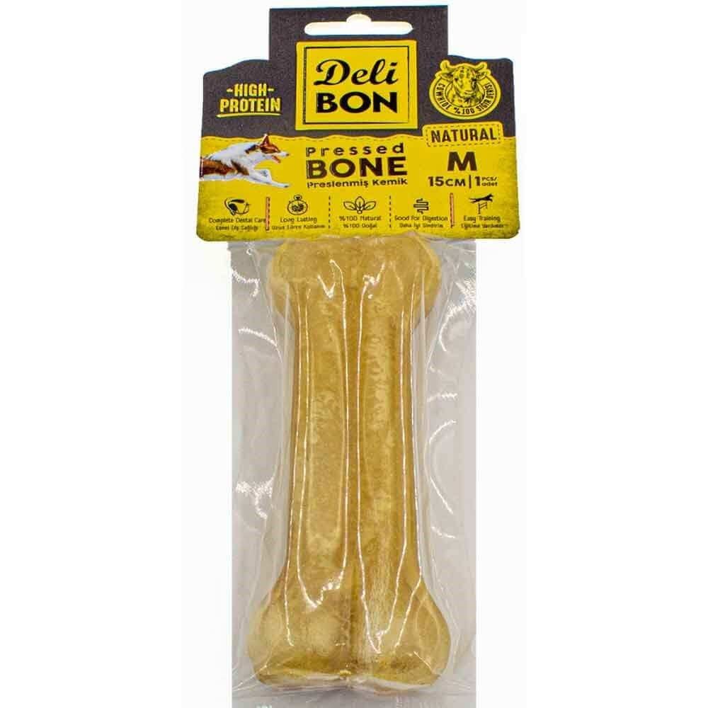 DeliBon Deri Press Köpek Kemik 15 Cm Natural 1 Adet