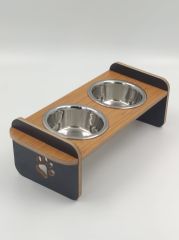 Ahşap İkili Çelik Mama Ve Su Kabı