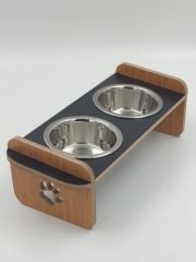 Ahşap İkili Çelik Mama Ve Su Kabı