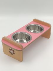 Ahşap İkili Çelik Mama Ve Su Kabı