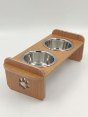 Ahşap İkili Çelik Mama Ve Su Kabı