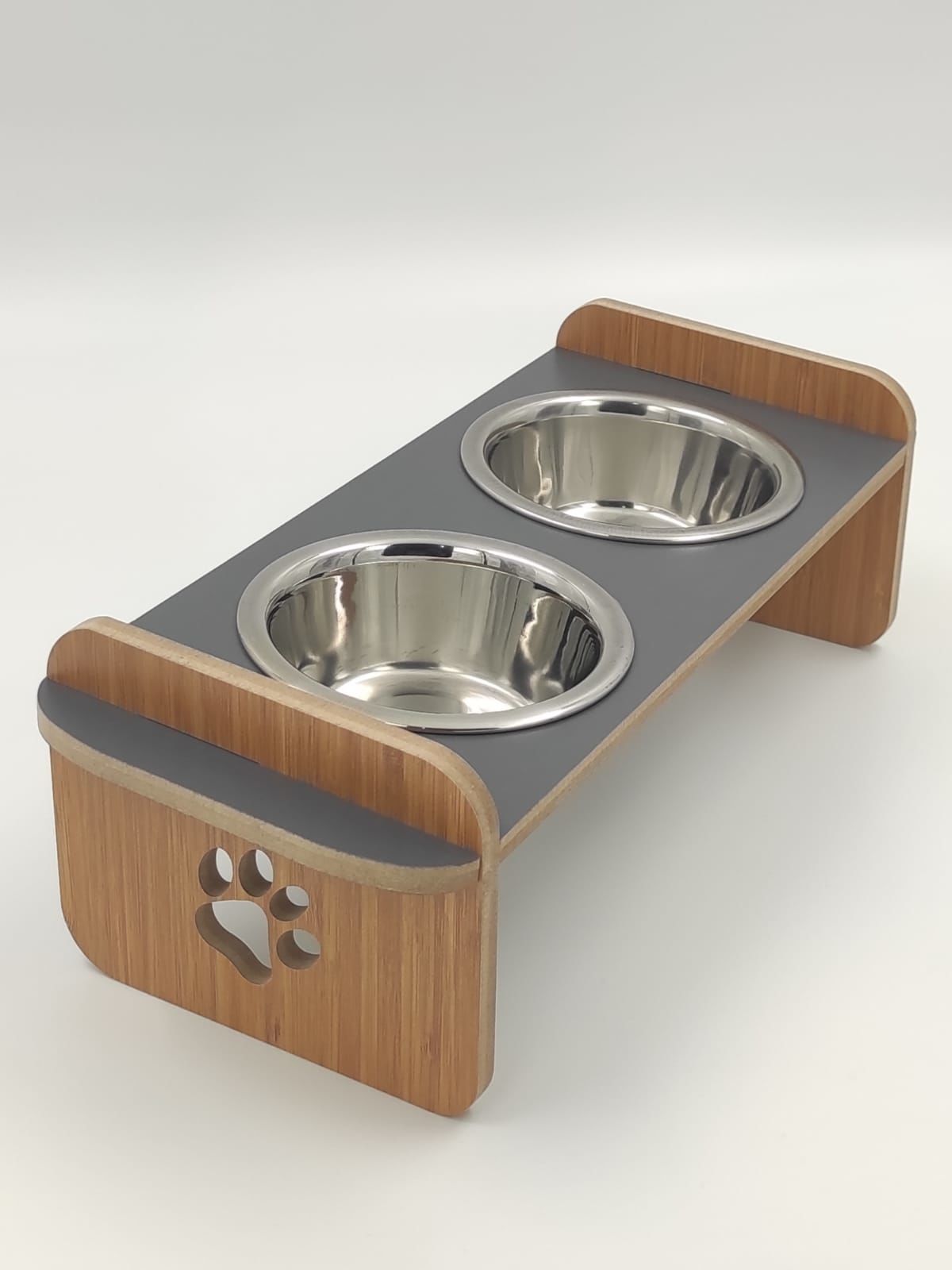 Ahşap İkili Çelik Mama Ve Su Kabı