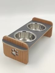 Ahşap İkili Çelik Mama Ve Su Kabı