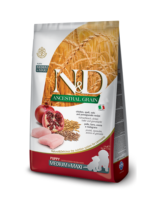 ND Düşük Tahıllı Tavuklu Narlı Orta Irk Yavru Köpek Maması 2.5 Kg