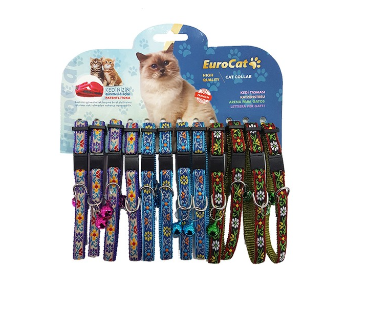 Eurocat Çiçek Desenli Çıngıraklı Kedi Boyun Tasması 12'li