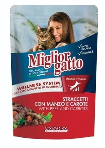 Miglior Gatto Pouch Biftek Etli ve Havuçlu Yetişkin Kedi Yaş Maması 100gr 24 ADET