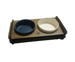 BÜYÜK BOY AHŞAP SERAMİK İKİLİ MAMA VE SU KABI