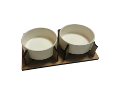 STANT BÜYÜK BOY AHŞAP SERAMİK İKİLİ MAMA VE SU KABI