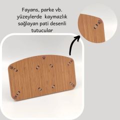 AYAKLI DESENLİ SERAMİK İKİLİ AHŞAP MAMA VE SU KABI