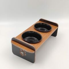 SERAMİK İKİLİ AHŞAP MAMA VE SU KABI