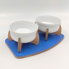 DÜZ AYAKLI SERAMİK İKİLİ AHŞAP MAMA VE SU KABI KAYDIRMAZ TABANLI