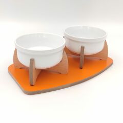 DÜZ AYAKLI SERAMİK İKİLİ AHŞAP MAMA VE SU KABI KAYDIRMAZ TABANLI