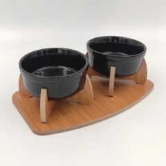 DÜZ AYAKLI SERAMİK İKİLİ AHŞAP MAMA VE SU KABI KAYDIRMAZ TABANLI