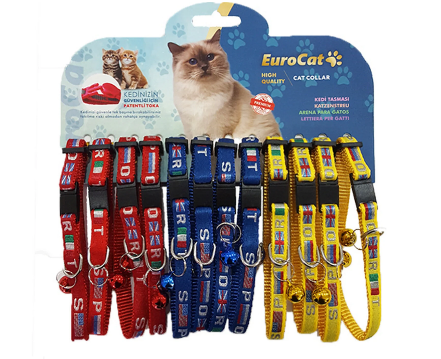 EuroCat Bayrak Desenli Çıngıraklı Kedi Boyun Tasması 12'li
