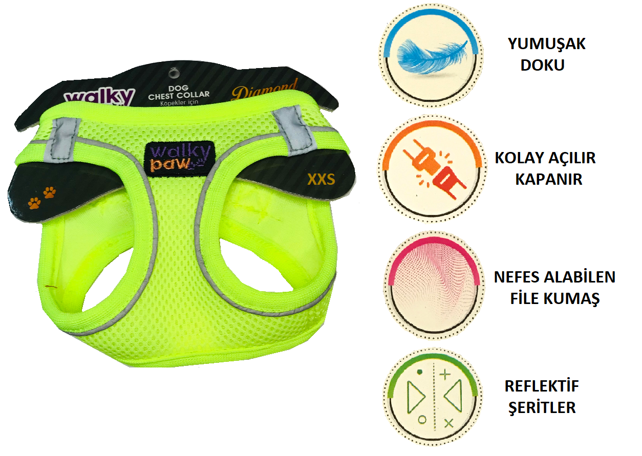 Walky Paw Yeşil Fileli Göğüs Tasması 3XS