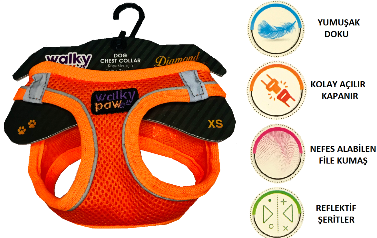 Walky Paw Turuncu Fileli Göğüs Tasması 3XS