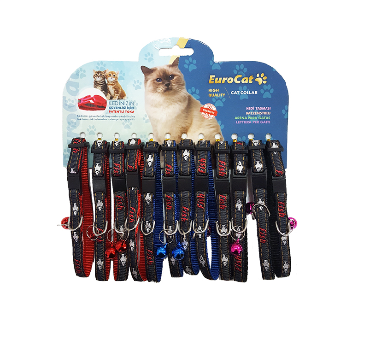 EuroCat Balık Desenli Çıngıraklı Kedi Boyun Tasması 12'li